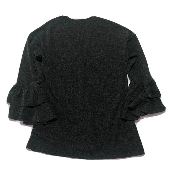 143 Story Dark Gray Boho Knit Cardigan w/ Long Sleeve & Ruffles Size Medium - Picture 9 of 9